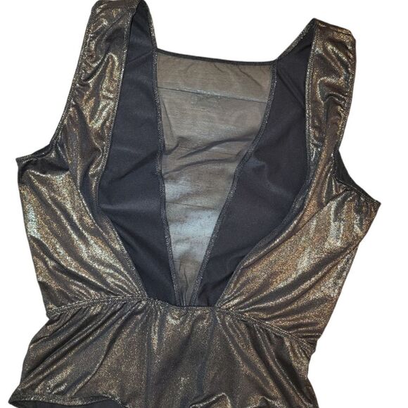 Victoria's Secret Gold Metallic Bodysuit Black Mesh Backless S - Picture 7 of 14